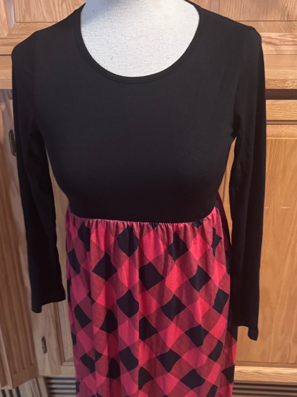 Girls 12 Youth Black Long Sleeve Plaid Checkered Red / Black Dress Long Classic